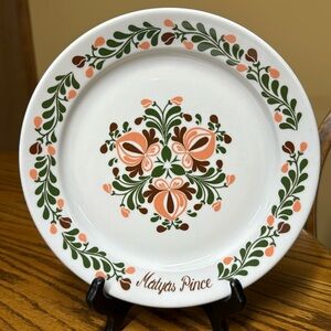 ALFOLDI Hungary Porcelain Dinner Plate peach and green Floral Matyas Pince